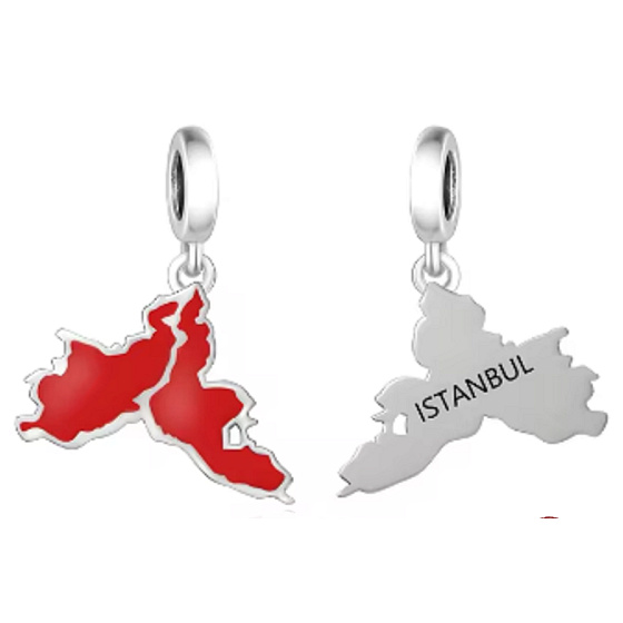 Charm Turecko, Istambul vlajka - houpající se mapa, přívěsek na náramek cestování