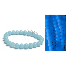 Jade Luminois Light Phosphorescent, blue glow in the dark, bracelet elastic natural stone, bead 8 mm / 16 - 17 cm