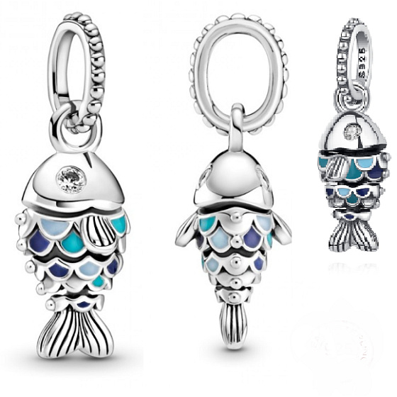 Sterling silver 925 Blue scaly fish, animal bracelet pendant