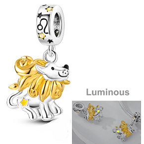 Sterling Silver 925 Luminous - Zodiac sign Leo, pendant for bracelet