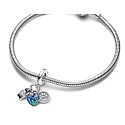 Charm Sterling silver 925 World map in heart, compass, camera 3in1, travel bracelet pendant