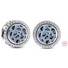 Charm Sterling silver 925 Blue leopard charm, bead on animal bracelet