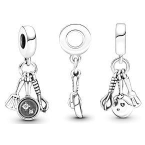 Sterling silver 925 Baker's - spatula, pan and whisk, 3in1 pendant for bracelet, interests