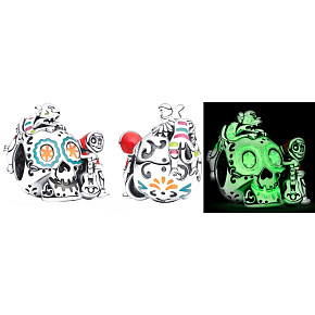 Charm Sterling silver 925 Disney Pixar Coco Miguel & Dante skull glow in the dark, Luminous bead bracelet, Halloween
