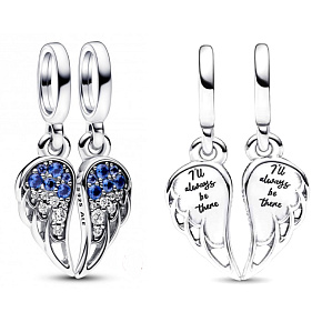 Charm Sterling silver 925 Shimmering split angel wings 2in1, bracelet pendant symbol
