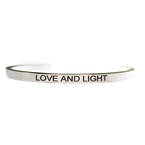 Stainless steel bracelet silver with engraving Love and Light, open cuff, 4 mm Stainless steel bracelet silver with engraving Love and Light, open cuff, 4 mm