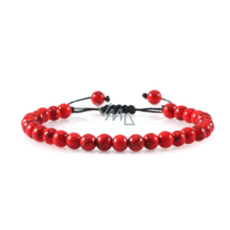 Magnesite / Howlite red bracelet natural stone hand knitted, adjustable ball size 6 mm, cleansing stone