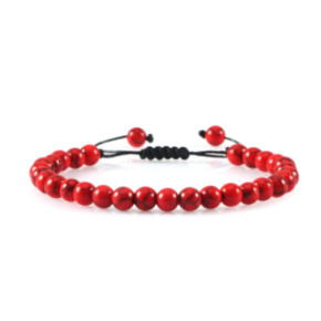 Magnesite / Howlite red bracelet natural stone hand knitted, adjustable ball size 6 mm, cleansing stone