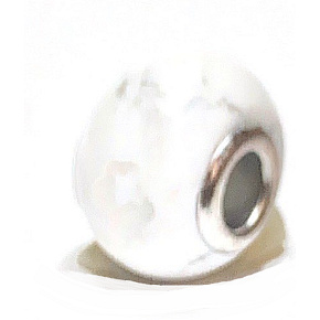 Magnesite / Howlite white pendant round natural stone 14 mm, hole 4,2 mm 1 piece, cleansing stone