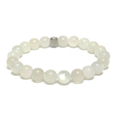Moonstone grey bracelet elastic natural stone, bead 8 mm / 16-17 cm, stone of destiny