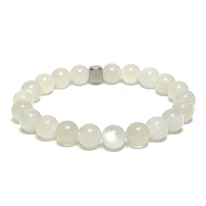 Moonstone grey bracelet elastic natural stone, bead 8 mm / 16-17 cm, stone of destiny