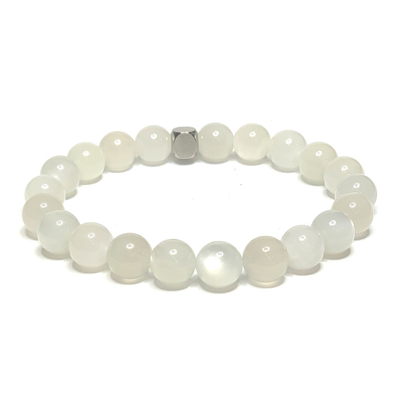 Moonstone grey bracelet elastic natural stone, bead 8 mm / 16-17 cm, stone of destiny