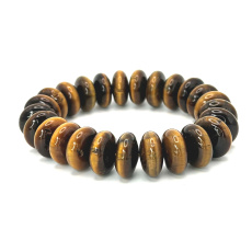 Tiger's eye yellow bracelet elastic natural stone, 14 mm / 16-17 cm, stone of the sun and earth, brings luck and wealth