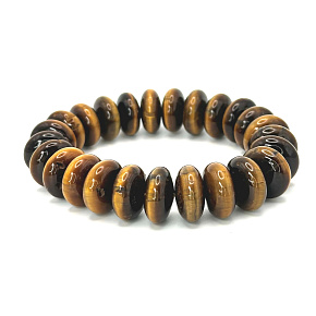 Tiger's eye yellow bracelet elastic natural stone, 14 mm / 16-17 cm, stone of the sun and earth, brings luck and wealth