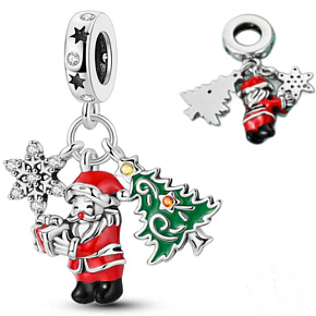 Charm Sterling Silver 925 Christmas 3-in-1 Santa, Tree, and Star, Bracelet Pendant Christmas