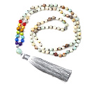 108 Mala 7 chakra necklace, Amazonite, meditation jewellery, natural stone knotted, elastic, tassel 8 cm, bead 6 mm
