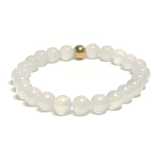 Agate white bracelet elastic natural stone, bead 8 mm / 16-17 cm, provides peace and tranquility