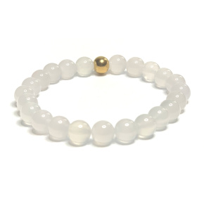Agate white bracelet elastic natural stone, bead 8 mm / 16-17 cm, provides peace and tranquility