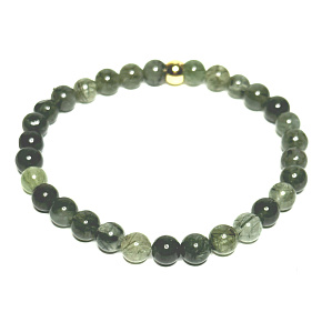 Crystal with actinolite bracelet elastic natural stone, bead 6 mm / 16 - 17 cm, gold bead, stone stones Crystal with actinolite bracelet elastic natural stone, bead 6 mm / 16 - 17 cm, gold bead, stone stones