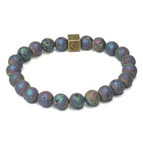 Lava platinum with royal mantra Om, bracelet elastic natural stone, ball 8 mm / 16-17 cm, born of the four elements Lava platinum with royal mantra Om, bracelet elastic natural stone, ball 8 mm / 16-17 cm, born of the four elements