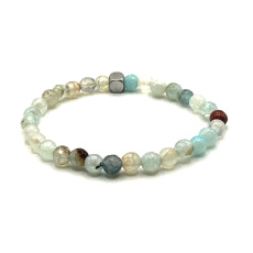 Agate light blue facet bracelet elastic natural stone, ball 6 mm / 16 - 17 cm