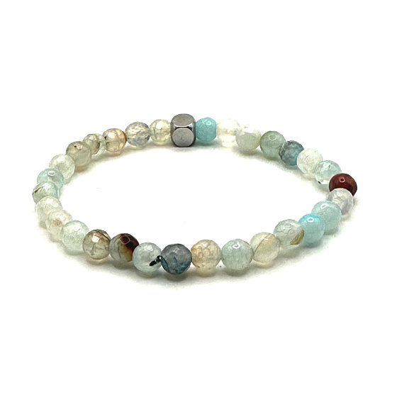 Agate light blue facet bracelet elastic natural stone, ball 6 mm / 16 - 17 cm