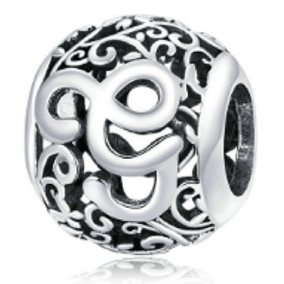 Sterling silver 925 Magic alphabet letter G with flowers, bead for bracelet