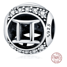 Gemini, zodiac sign, silver + cubic zirconia bracelet pendant, ball 9 mm 1 piece