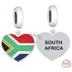 Charm Sterling Silver 925 South Africa Flag Heart - I Love South Africa, Travel Bracelet Pendant Charm Sterling Silver 925 South Africa Flag Heart - I Love South Africa, Travel Bracelet Pendant