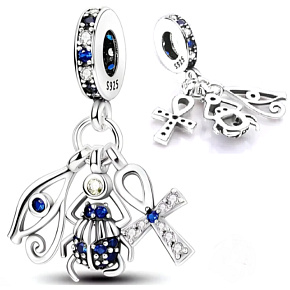 Sterling silver 925 Ancient Egyptian symbols, protective amulet, 3in1, travel bracelet pendant