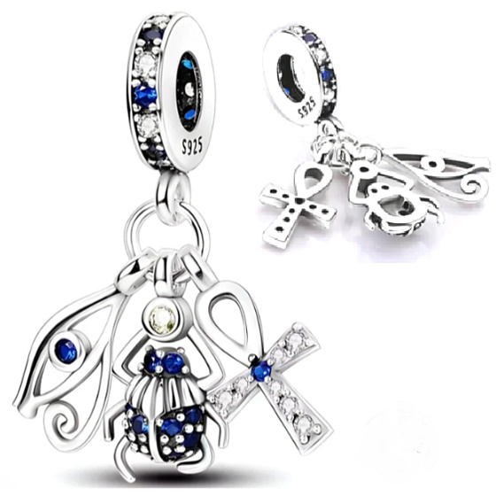 Sterling silver 925 Ancient Egyptian symbols, protective amulet, 3in1, travel bracelet pendant