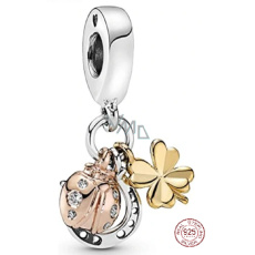 Sterling silver 925 Trio of luck, horseshoe, four-leaf clover, ladybug 3in1, bracelet pendant, animal