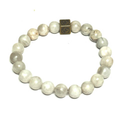 Agate grey with royal mantra Ohm bracelet elastic natural stone, ball 8 mm / 16 - 17 cm Agate grey with royal mantra Ohm bracelet elastic natural stone, ball 8 mm / 16 - 17 cm