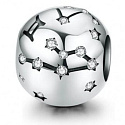 Sterling silver 925 zodiac sign Gemini + cubic zirconia, bead for bracelet 9 mm