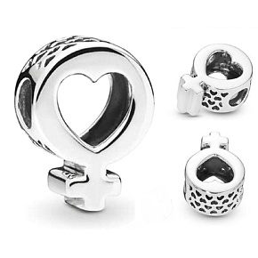 Charm Sterling silver 925 Female symbol, heart, bead on bracelet symbol