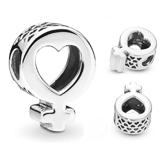 Charm Sterling silver 925 Female symbol, heart, bead on bracelet symbol