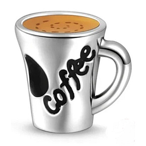 Sterling silver 925 Coffee lovers cup, bead for bracelet, food and drink