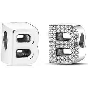 Charm Sterling silver 925 Alphabet letter B, bead for bracelet