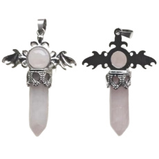 Rose quartz cross made of alloy and natural stone 5.3 x 3.7 x 12 mm,