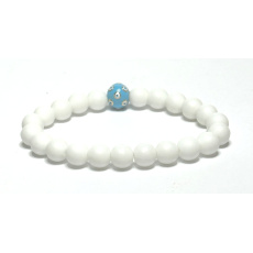 Agate white matt + Blue eye bracelet elastic natural stone, bead 8 mm / 16-17 cm, provides peace and tranquility