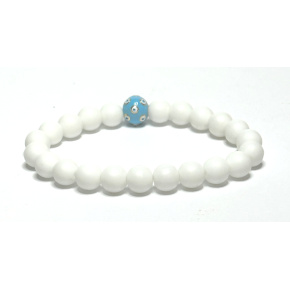 Agate white matt + Blue eye bracelet elastic natural stone, bead 8 mm / 16-17 cm, provides peace and tranquility