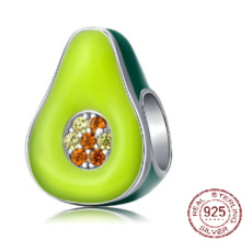 Sterling silver 925 Exotic avocado, bead for bracelet, food and drink