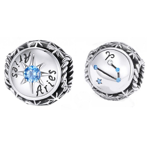 Charm Sterling silver 925 Zodiac sign, cubic zirconia Aries, bead for bracelet