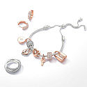 Charm Sterling silver 925 Two-tone rotating heart Padlock 2in1, love bracelet pendant