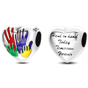 Sterling silver 925 Heart prints - family - today, tomorrow and forever, bead on bracelet family