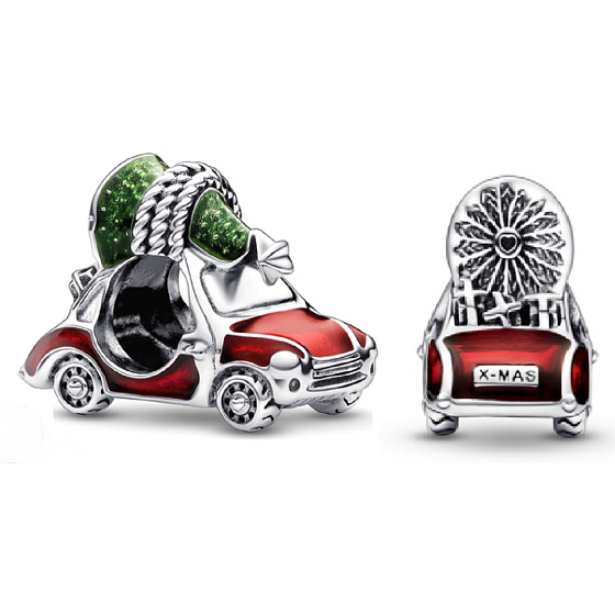 Sterling silver 925 Festive car and Christmas tree, Christmas bracelet bead