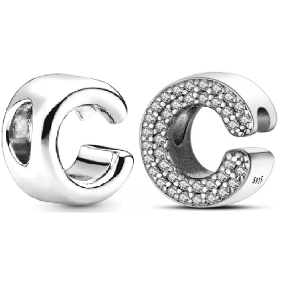 Sterling silver 925 Alphabet letter C, bead for bracelet