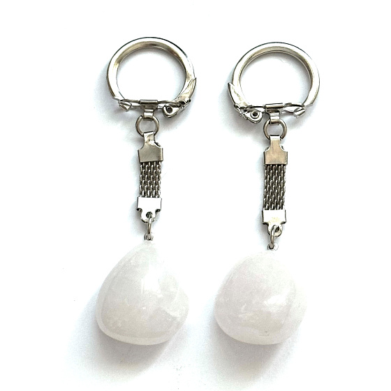 White Quartz Tumbled Keychain Pendant Natural Stone, approx. 10 cm, the most perfect healer