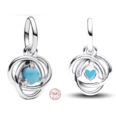 Charm Sterling silver 925 Turquoise eternity circle December, pendant on bracelet symbol