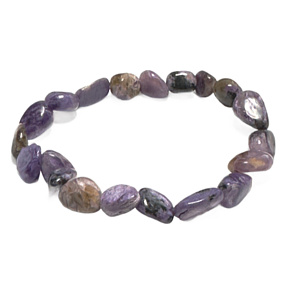 Čaroit / Charoit náramek elastický přírodní kámen, troml 8 x 12 mm nepravidelný tvar / 16 - 17 cm, čáry a kouzla, zázrak z Jakutska